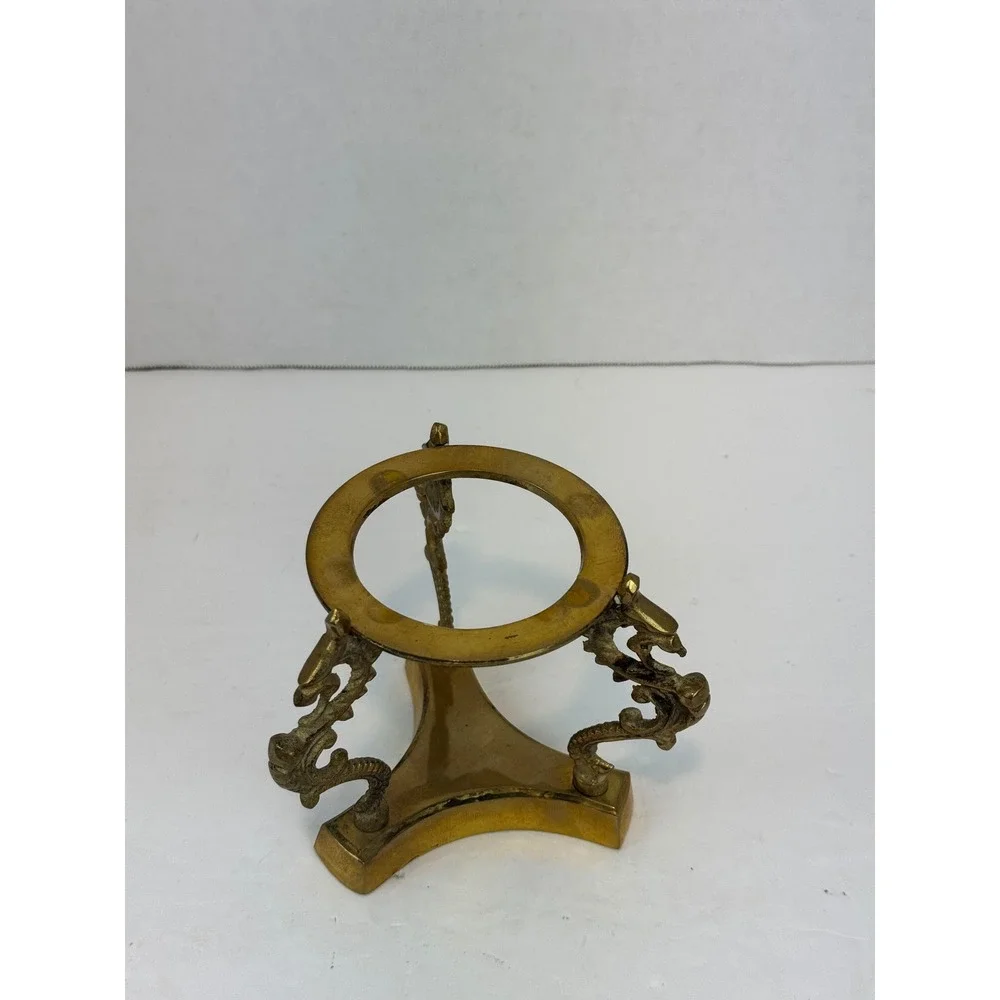 Vintage Brass Dragon Sphere Stand Tripod Crystal Ball Holder Ornate Gold Display